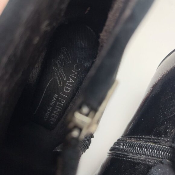 Donald J Pliner Womens 10 Collar Rula Black Patent Suede Leather Heel Boot - Picture 11 of 13